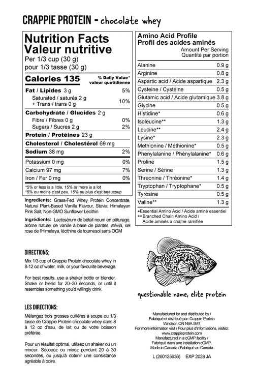 Crappie Protein: Chocolate Whey Protein Powder (30 servings)