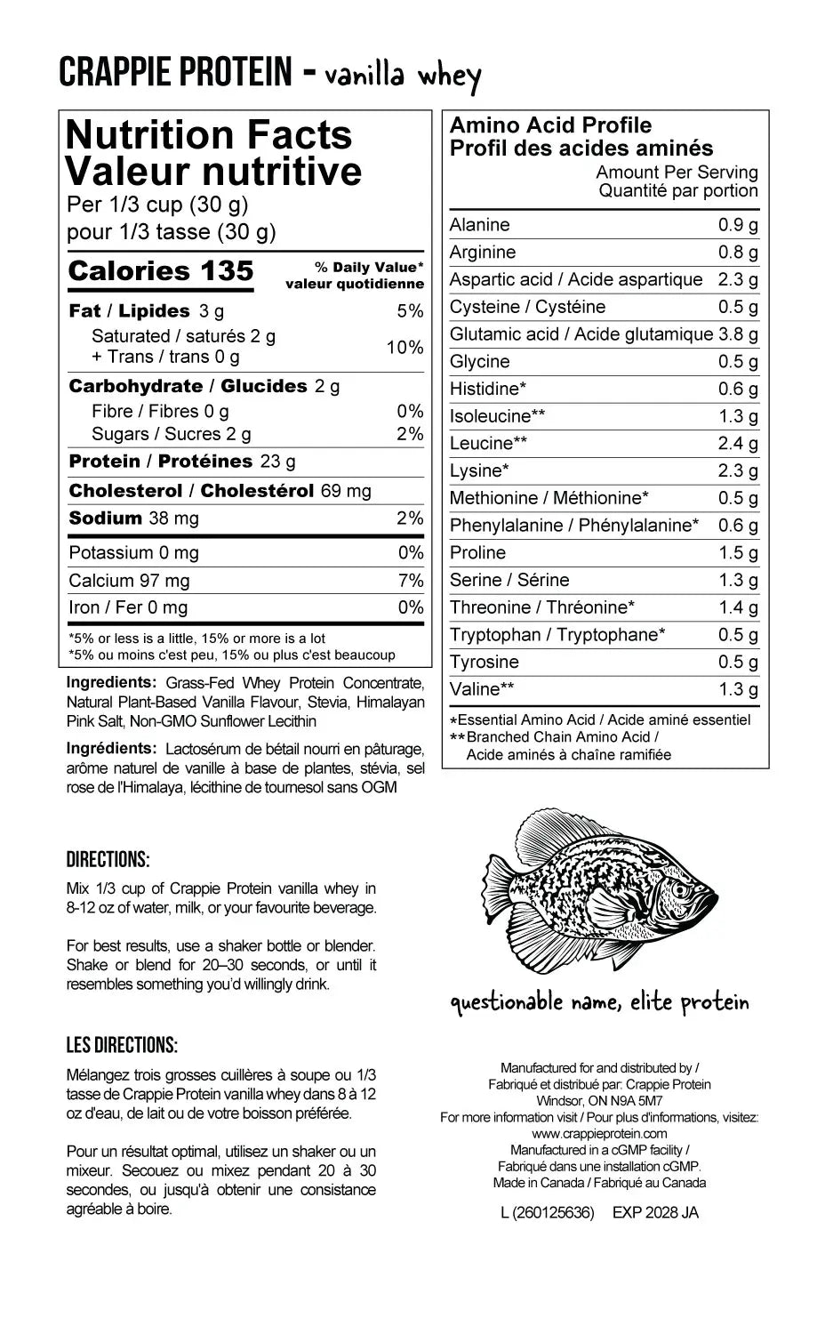 Crappie Protein: Vanilla Whey Protein Powder (30 servings)