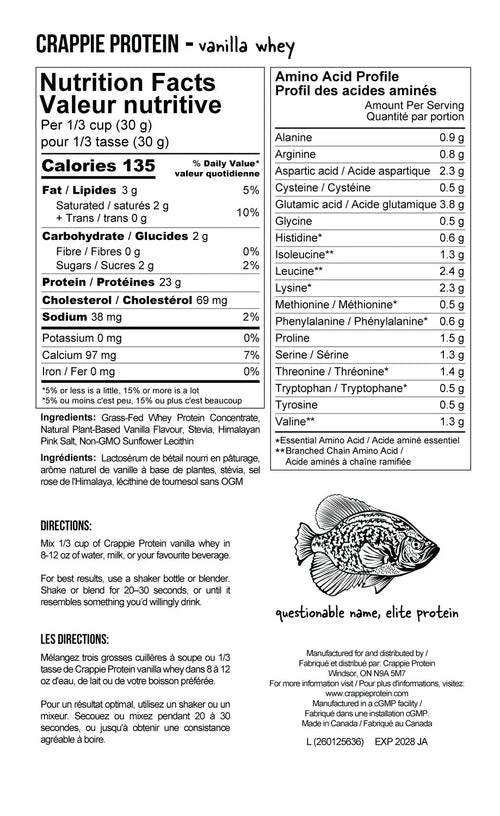 Crappie Protein: Vanilla Whey Protein Powder (30 servings)